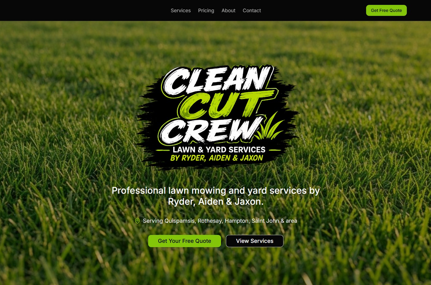 Clean Cut Crew | FundyLogic website for a lawn mowing and yard services company in Quispamsis, New Brunswick