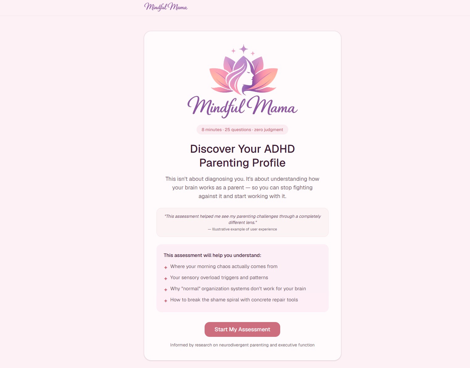 Mindful Mama ADHD Parenting Profile | FundyLogic custom web app for neurodivergent parenting self-assessment