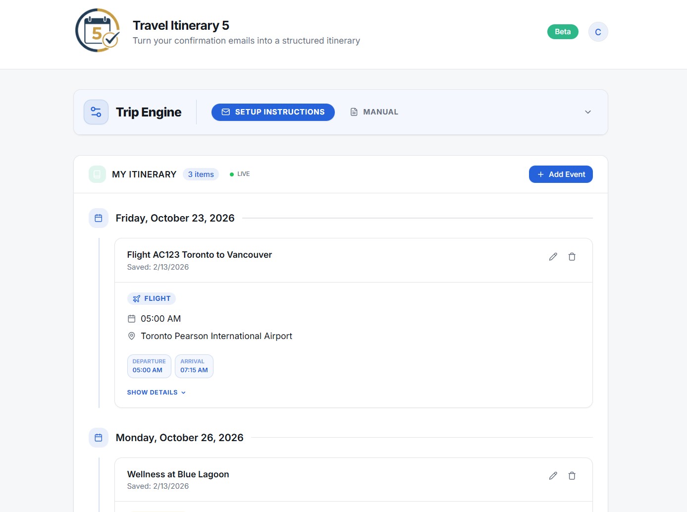 AI Travel Itinerary — FundyLogic custom AI-powered travel planning and itinerary management web app